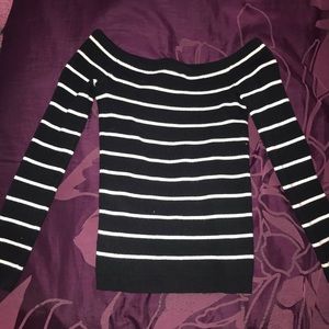 Off the shoulder striped sweater